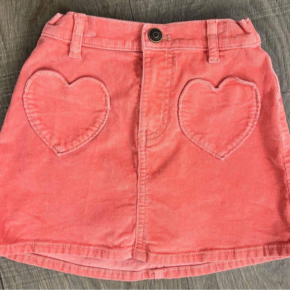 J. Crew Coral Pink Corduroy Mini Skirt with Heart Pockets